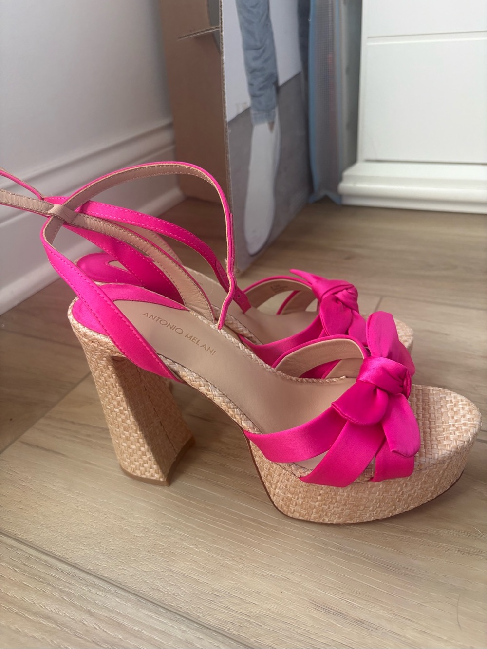 ANTONIO MELANI Fuchsia Knotted Satin Platform Sandals